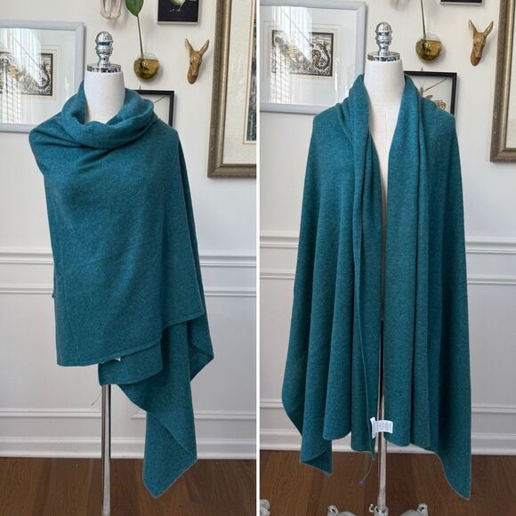 White + Warren 100% Cashmere Oversize Travel Wrap $350 Teal Mediterranean Blue - Picture 1 of 7